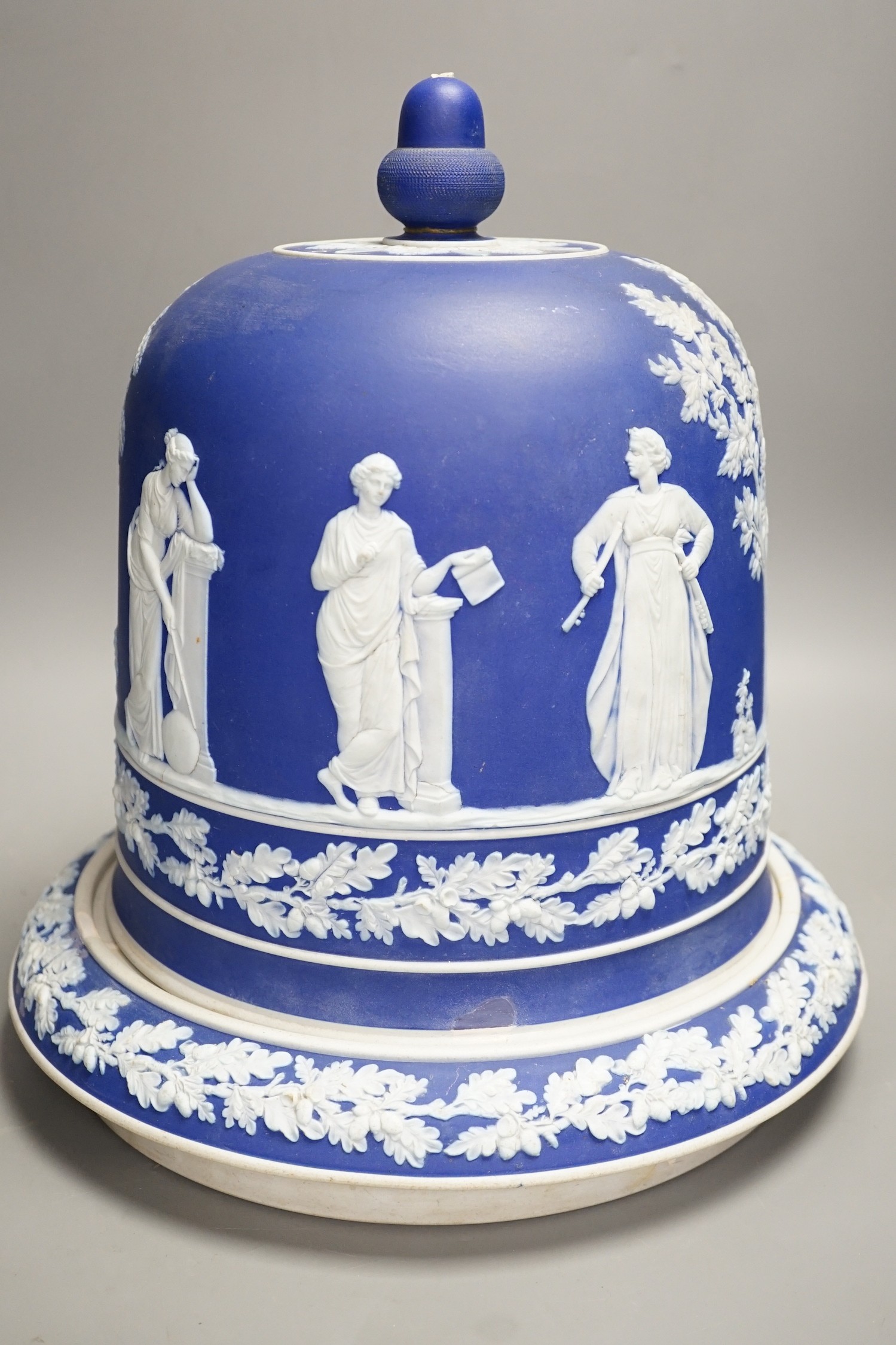 A Wedgwood style blue jasper stilton dome and stand, 36cms high